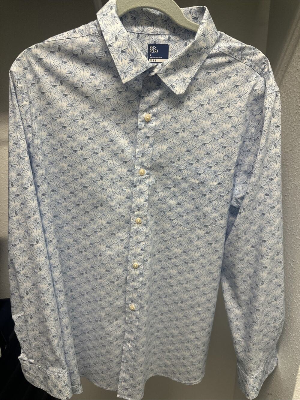 Rowm Long Sleeve Button Down Shirt Rec + Relax Blue And White Large
